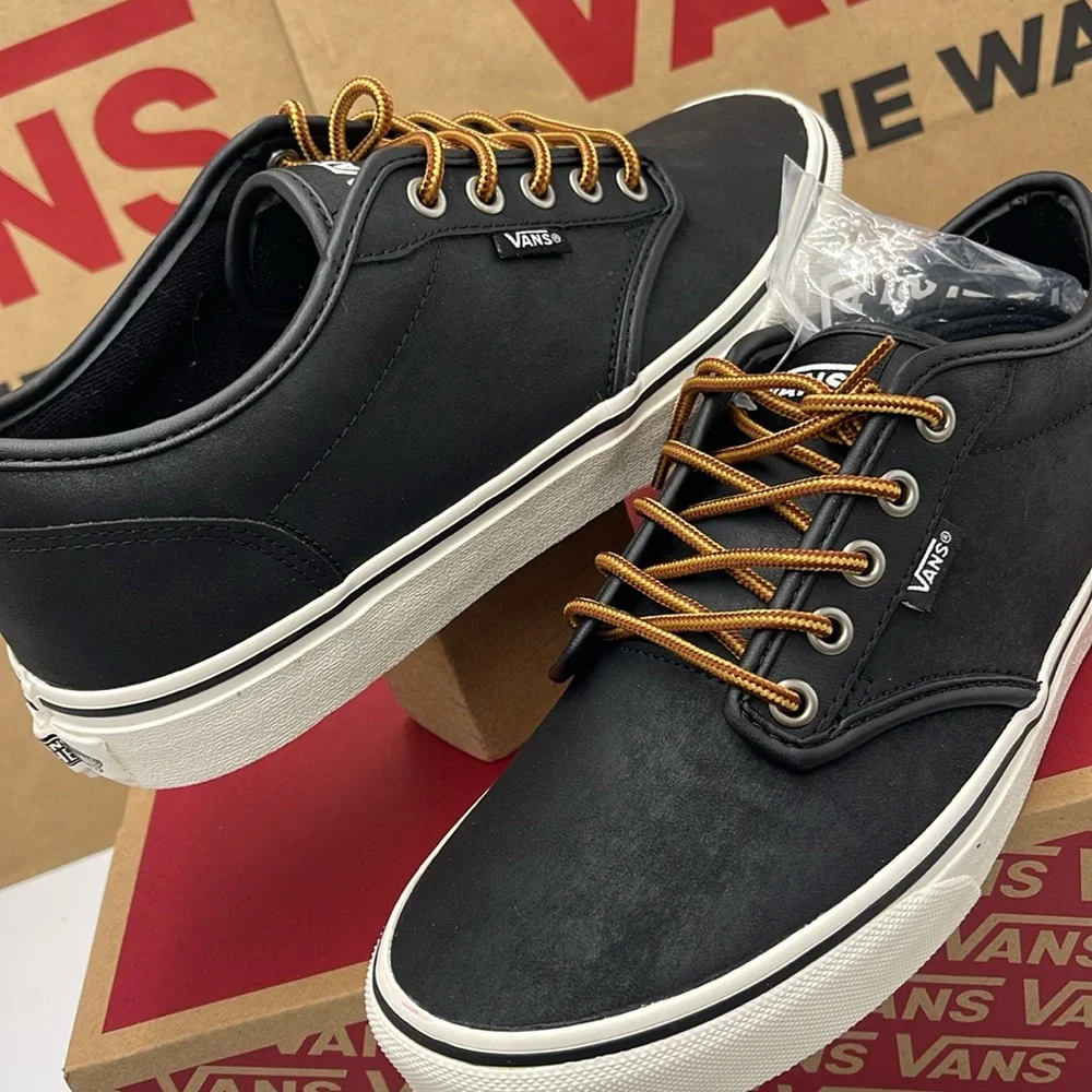 Vans Men’s Black Sneakers Classic Low-Top Design Atwood (Leather)BIck/Mrshmllow - Picture 10 of 16